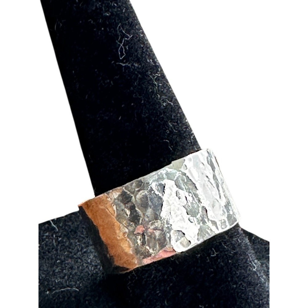 Unbranded‎ Hammered Wide Band Ring Unisex Size 8 Silver Excellent Mixed Metal